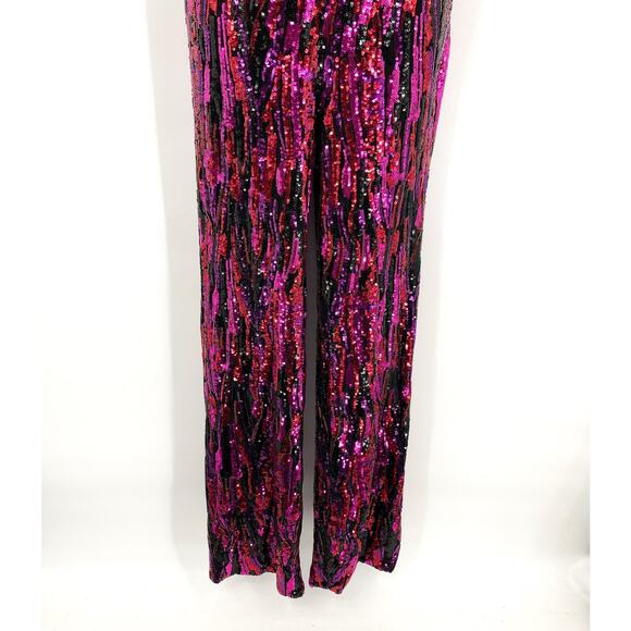DRESS THE POPULATION Charlie Sequin Jumpsuit XS Pink Magenta Sleeveless NWOT - Picture 9 of 10